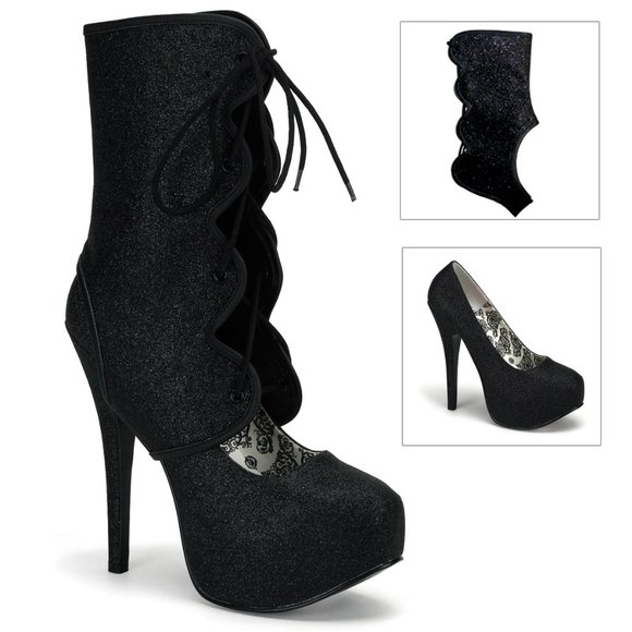 Shoes - Glitter Platform Lace Up High Heel Ankle Boots